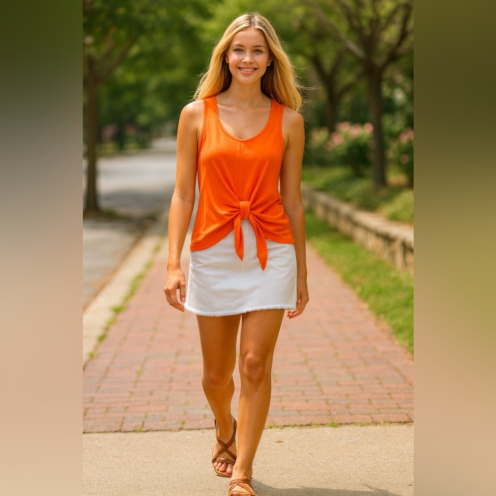 EUC Nordstrom Free Press Orange Sleeveless Tie-Front Top